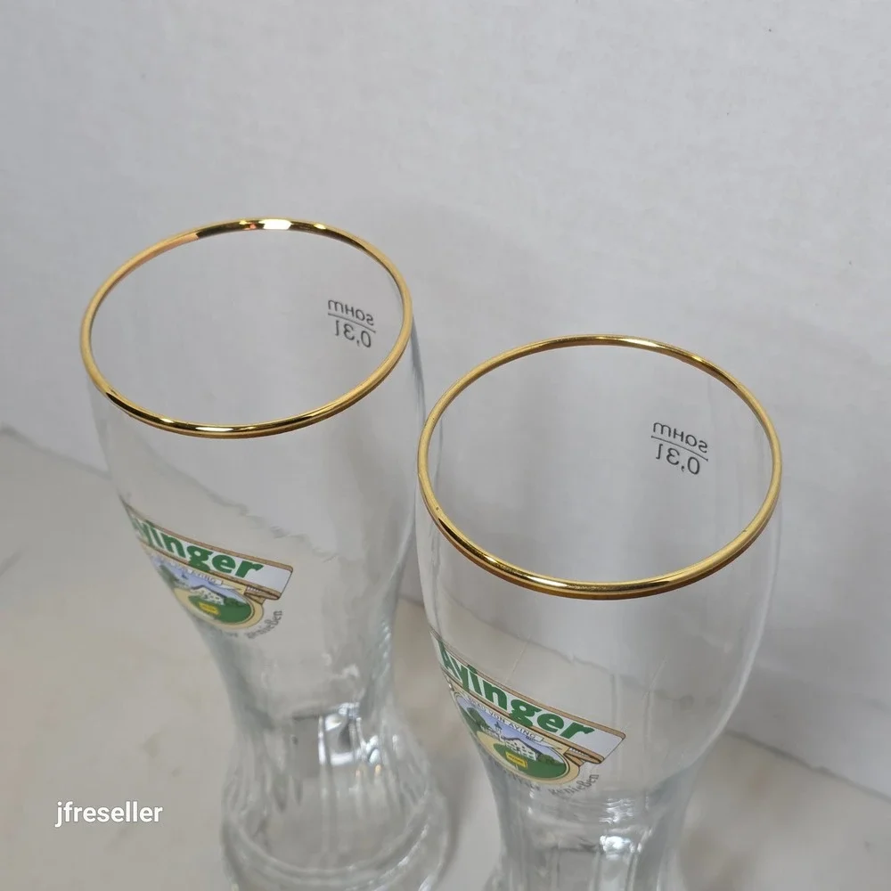 Ayinger Brau Von Aying Beer Glasses Set of 3 SAHM 0.3L Gold Rim German Barware